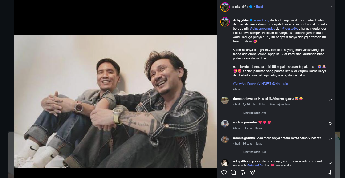 Desta Hengkang dari Vindes, Dicky Difie: "Buat Gue dan Istri, Mereka Itu Obat dari Segala Kesusahan"