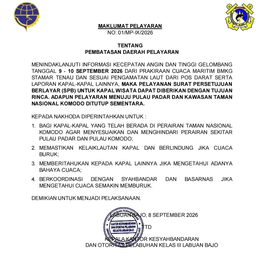 surat resmi pemberitahuan penutupan Padar dan Komodo