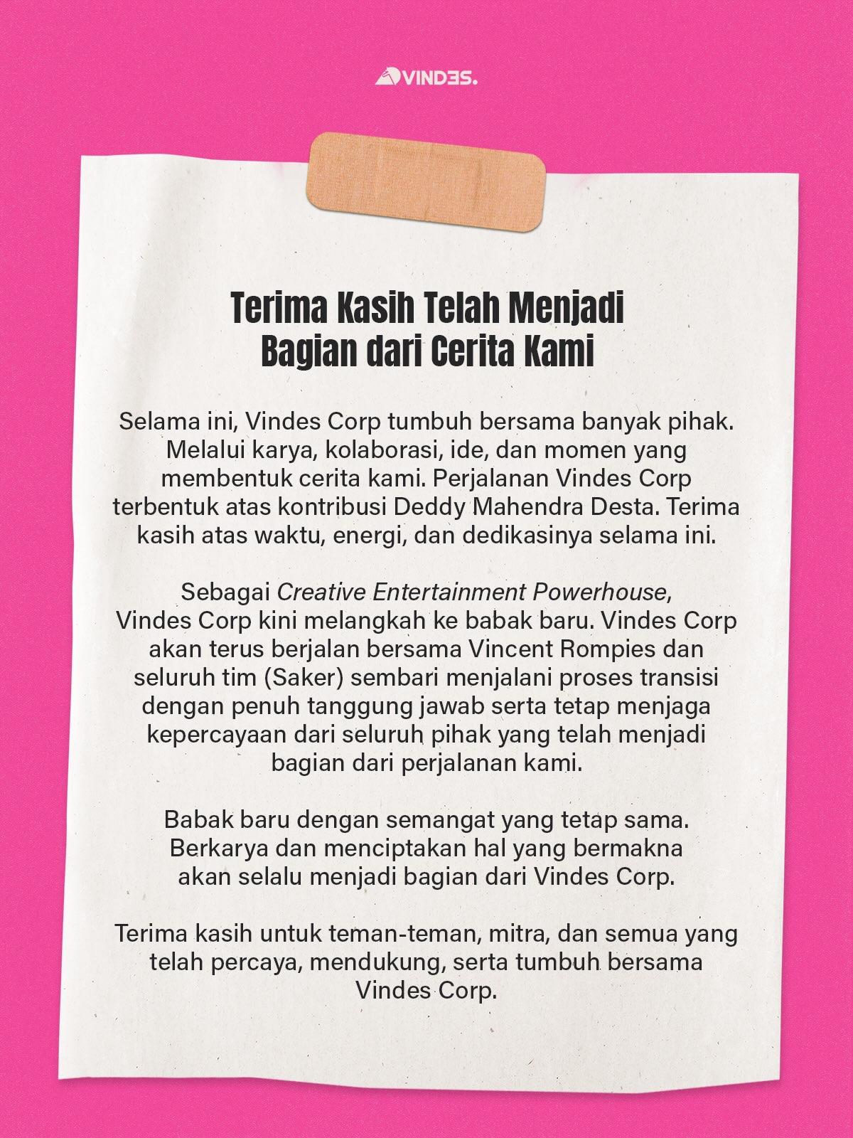 Desta keluar dari Vindes Corp