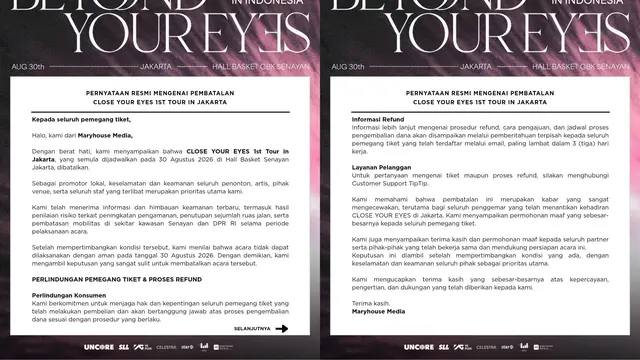 konser CLOSE YOUR EYES Jakarta dibatalkan