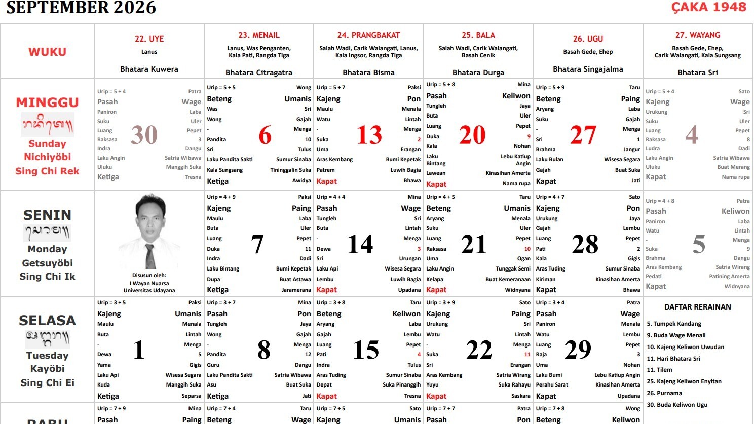 kalender Bali September 2026