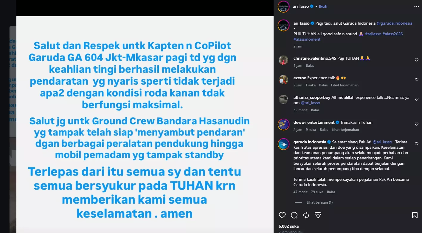 Ari Lasso Garuda GA604 pecah ban